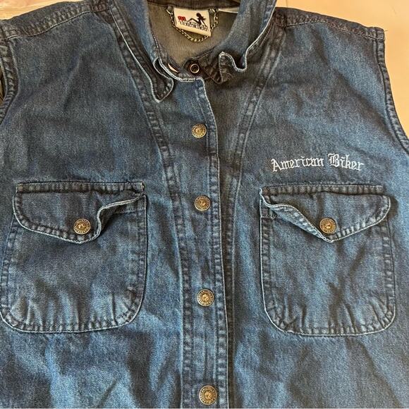 91 American Biker Vintage Denim Jean Vest Size L Bikercore Riding Motorcycles - Picture 6 of 6